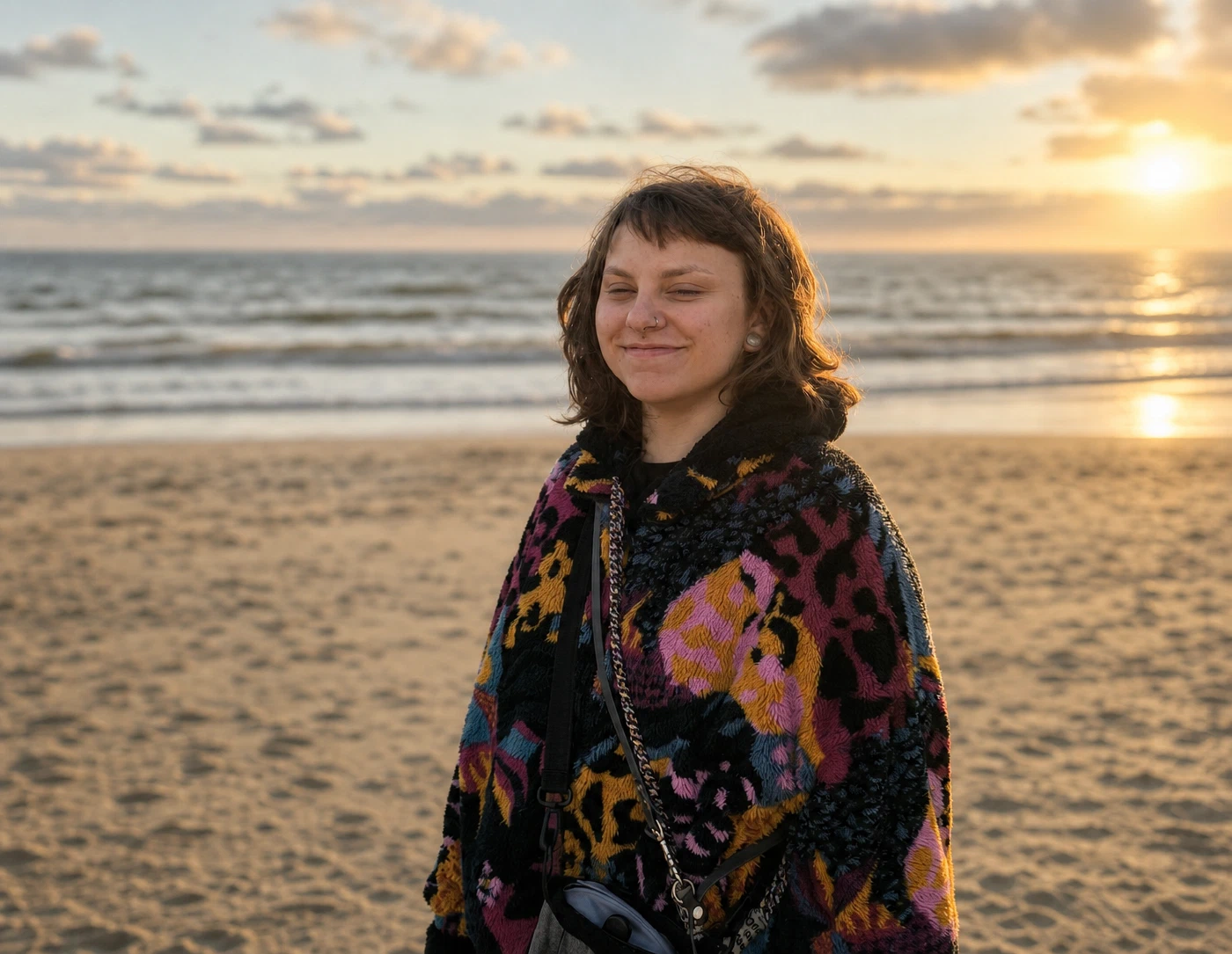 Magdalena Greś na plaży o zachodzie słońca
