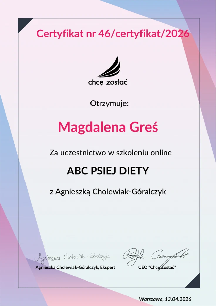 Certyfikat ABC psiej diety
