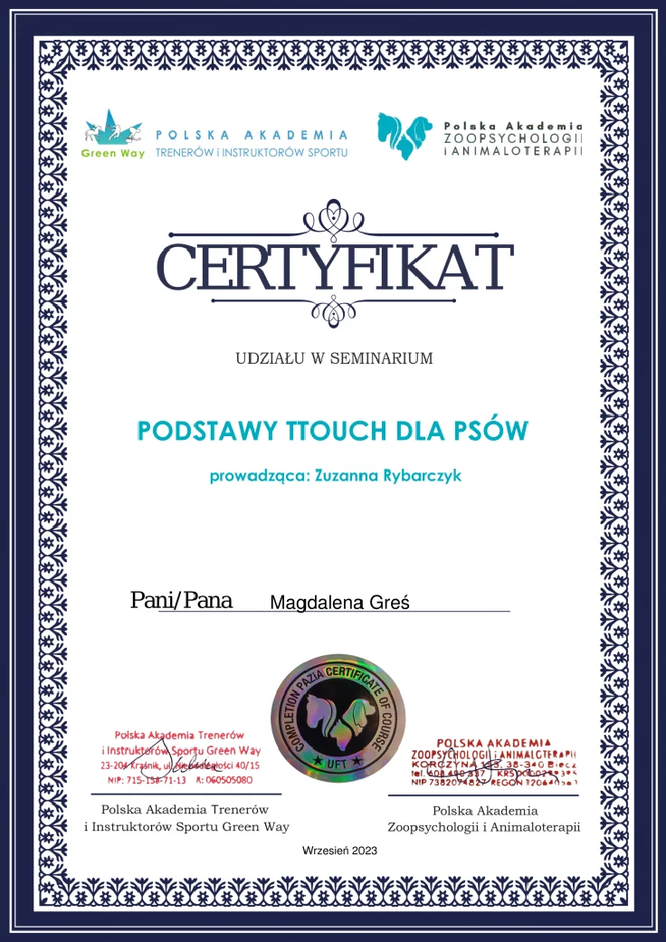 Certyfikat Podstawy TTouch